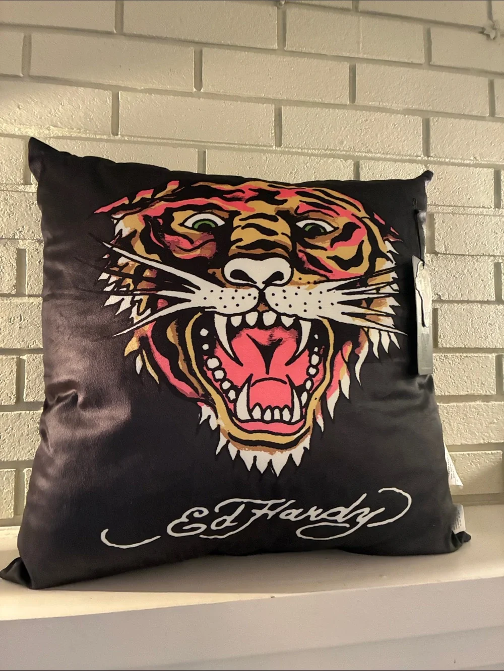 Ed Hardy Black Pillow with Colorful Roaring Tiger